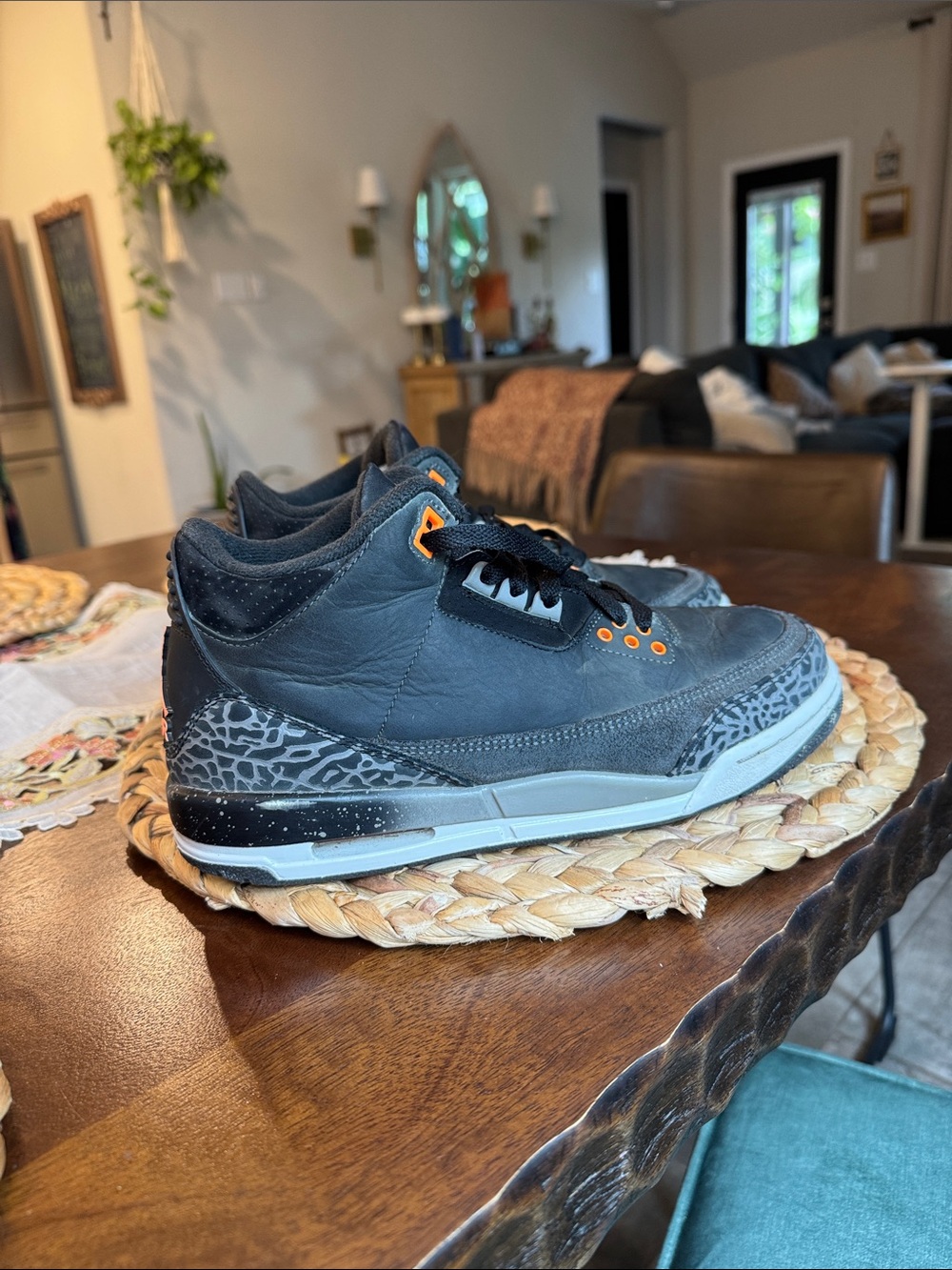 Men's Black and Gray Jordan 3 shoes with Orange Accents